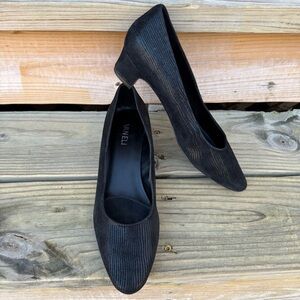 VAN Eli Black Heels Leather Pumps Astyr 9 M Medium Reptile Pattern Shiny Slip On